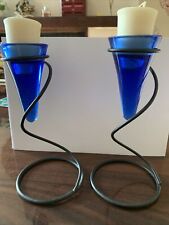 blue glass candle holders for sale  SUTTON-IN-ASHFIELD