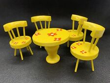 VTG Dollhouse Wood Kitchenette Table & 4 Chairs 1970s MCM Mod Yellow Red Flowers for sale  Shipping to South Africa