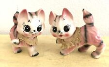Cute Vintage Pair (2) Pink Tiger Kitty Cat Figurine W / Lace Collar 1960s for sale  Shipping to South Africa