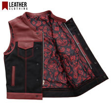 Usado, Colete jeans masculino de couro preto e vermelho forro paisley preto colete oculto comprar usado  Enviando para Brazil