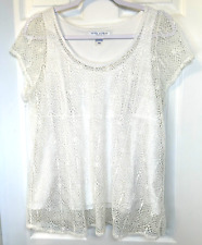 Peter Nygard Blouse Sz PM White Floral Lace Lined Boho Tunic Top, used for sale  Shipping to South Africa
