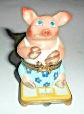 Peint Main Limoges Trinket - Pig On A Scale    for sale  Villa Park