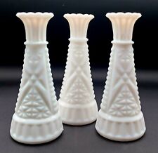 Set Of 3 Vintage Pressed Milk Glass Vases 6" for sale  Shipping to South Africa
