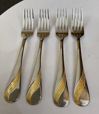 Vintage EETRITE 4 X Stainless Steel Gold Plate 19cm Swirl Dinner Forks - Cutlery for sale  Shipping to South Africa