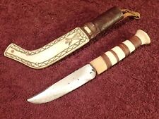 VERY OLD HANDFORGED SAMI KNIFE w REINDEER HORN /BONE HANDLE & SHEATH SWEDEN, used for sale  Shipping to South Africa