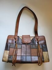 Patricia Nash Rienzo Zig Zag Stitch Patchwork Tan Brown Multi Couro Satchel comprar usado  Enviando para Brazil