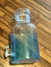 One Gallon Blue Tinted Glass Beverage Dispenser Wire Locking Lid & Silver Spout for sale  Shipping to South Africa