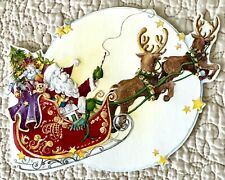 Cartão de Natal não usado Papai Noel renas lua grande cortado Carol Wilson Art comprar usado  Enviando para Brazil