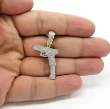 Used, Handgun Pendant 925 Sterling Silver Simulated Diamond In 14k Yellow Gold Plated for sale  Shipping to South Africa