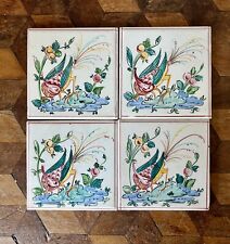 4 azulejos portugueses vintage miniatura 3" pintados à mão flor de pássaro decorativo comprar usado  Enviando para Brazil
