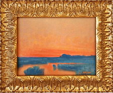 Pintura a óleo original paisagem pôr do sol fauvismo paisagem marítima em moldura dourada comprar usado  Enviando para Brazil