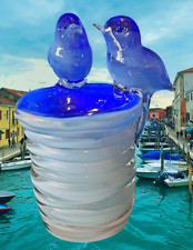 Usado, Vaso de vidro Murano Art Glass Itália pássaros azuis exterior bobina de vidro envoltório 10 lb sem marca vintage comprar usado  Enviando para Brazil