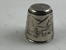 Vintage Holiday Thimble Covered Bridge Horse Sleigh Christmas Tree Scene Silver for sale  Shipping to United Kingdom