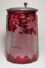 Antique 19thC German Bohemian Etched Cut Overlay Glass Lidded Stein Black Forest for sale  Shipping to South Africa