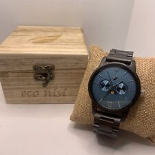 Reloj de pulsera Eco nisi 99107 para hombre madera negra analógico esfera azul cuarzo genuino VIA559 segunda mano  Embacar hacia Argentina