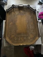 Atq Brass Pierced Tray Hand Etched Footed Serving Tray Large 19.5" Hand Crafted for sale  Shipping to South Africa