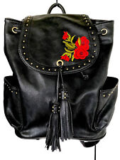 Like Dreams Black Faux Leather Backpack Embroidered Roses Silver Studded Bag for sale  Shipping to South Africa