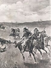 ANTIQUE ORIGINAL PRINT Native American Horseback Fight EJ Wheeler Cowboys Indian for sale  Shipping to South Africa