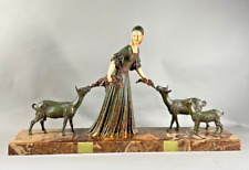 Charming 19th Century French Art Deco Metal Sculpture: 'Girl With Goats', used for sale  Shipping to South Africa