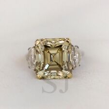 RARE 20 Ct Certified Asscher Cut Solitaire Champagne Diamond 925 Silver Ring for sale  Shipping to South Africa