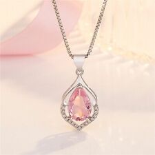 Pink Crystal Stone Pendant Necklace 925 Sterling Silver Womens Jewellery Gift UK for sale  Shipping to South Africa