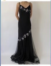 XSCAPE Black Beaded Spaghetti Strap Floral Embellished Evening Gown SZ 10 for sale  Shipping to South Africa