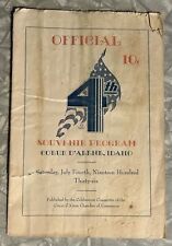 1936 COEUR D ALENE IDAHO JULY 4TH EVENTS PROGRAM BASEBALL BOAT RACES FIREWORKS   for sale  Shipping to South Africa