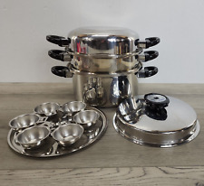 Vtg Cordon Bleu 7 Ply Stainless Set - Sauce Pot Pan w/Dome Lid Egg Cups Etc, used for sale  Shipping to South Africa