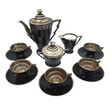 Art Deco Coffee Set Sterling Silver on Porcelain 13 Piece Espresso Cups & Saucer for sale  Shipping to South Africa