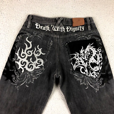 Jeans masculino russo vintage tamanho 34 X 31 preto morte com dignidade bordado reto comprar usado  Enviando para Brazil