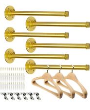 6pc Gold Industrial Pipe Clothes Bar 12in Wall Mount Clothing Rack New Open Box for sale  Shipping to South Africa