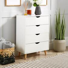 White Chest of 4 Drawers Bedroom Storage Solid Wood Legs Scandi Style for sale  Shipping to South Africa