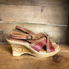 Used, Tsonga Women's 38 US 7 Shoes Red Brown Leather Slingback Wedge Sandals Africa for sale  Shipping to South Africa