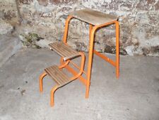 Vintage Retro Kitchen Folding Step Stool - Wooden Metal Pine Mid Century  Orange for sale  Shipping to South Africa