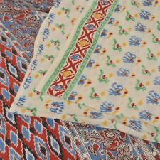 Sanskriti Vintage Ivory/Blue Sarees Pure Cotton Kalamkari Printed Sari Fabric for sale  Shipping to South Africa