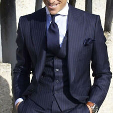 Men's Striped Suits Slim Fit Wedding Groom Wide Peaked Lapel Business Tuxedos, used for sale  Shipping to South Africa