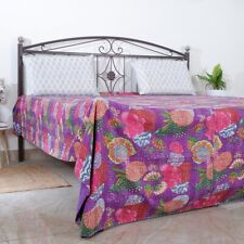 Edredón Kantha tamaño Queen EE. UU., manta púrpura multicolor, decoración de ropa de cama boho segunda mano  Embacar hacia Mexico