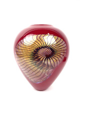 Satava Art Glass Vase Signed Red Nautilus 9.5" x 8" for sale  Shipping to South Africa