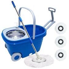 360° Spin Mop Bucket with Wringer Set Wheels Floor Cleaning Mop Blue 3 Mop Heads, used for sale  Shipping to South Africa