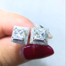 Aretes con halo de diamantes de imitación de talla princesa de 4,00... segunda mano  Embacar hacia Argentina