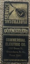 Vintage Commercial Electric Co. Matchbook Cover, 1210 Grove St. Greensboro, N.C. for sale  Shipping to South Africa