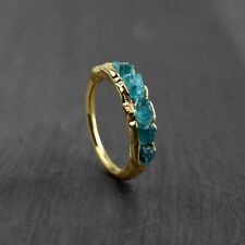 Anéis feitos à mão de design de moda folheados a ouro pedra preciosa apatita crua natural comprar usado  Enviando para Brazil