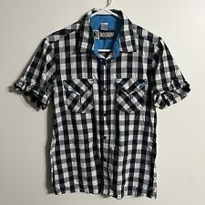 Camisa masculina colisão social adulta pequena preta e branca xadrez botão de pressão, usado comprar usado  Enviando para Brazil