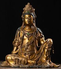 Usado, Estátua de Boddhisattva chinesa antiga de bronze incrustada de 13,3 pol. Kwan-yin Guan Yin comprar usado  Enviando para Brazil