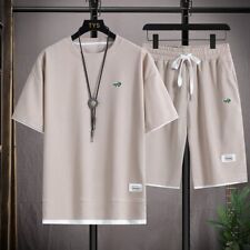 Usado, Conjunto de duas peças masculino tecido de linho camiseta casual e terno esportivo masculino moda comprar usado  Enviando para Brazil