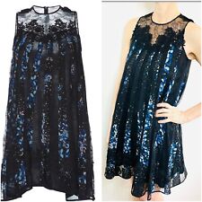 Zuhair Murad Size US 4 ( Aus 6) Blue & Black Lace Detail Babydoll Shift Dress, used for sale  Shipping to South Africa