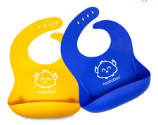 Used, Silicone Baby Bibs Easy Wipe Weaning Bibs BPA Free Mess Free Eat 2PK Blue Yellow for sale  Shipping to South Africa