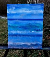 ABSTRACT SEASCAPE Original painting 11 x 14 .ocean clouds sun blue green OOAK for sale  Shipping to Canada