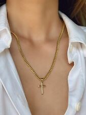 Pingente de cruz simples liso ouro amarelo 14K amuleto religioso masculino feminino, usado comprar usado  Enviando para Brazil