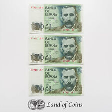 ESPAÑA: 3 x 1.000 billetes de peseta española con números de serie consecutivos. segunda mano  Embacar hacia Mexico